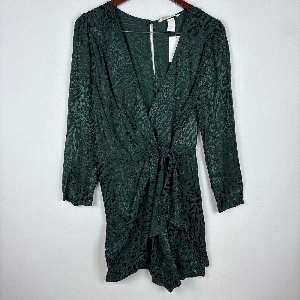 NWT‎ H&M Shiny Leopard Faux Wrap Long Sleeve Romper